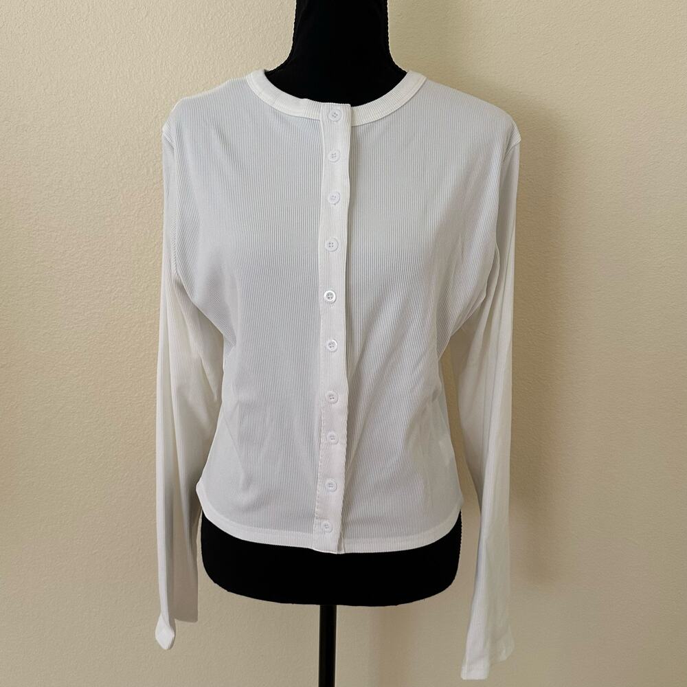 Women White Lightweight Ribbed Button Front Long Sleeve Cardigan XXL NWOT - Picture 8 of 8